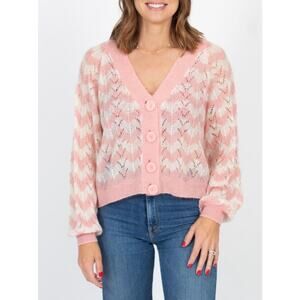BYTIMO Wool Mohair Knit Pink Chevron Striped Button Down Cardigan | Small